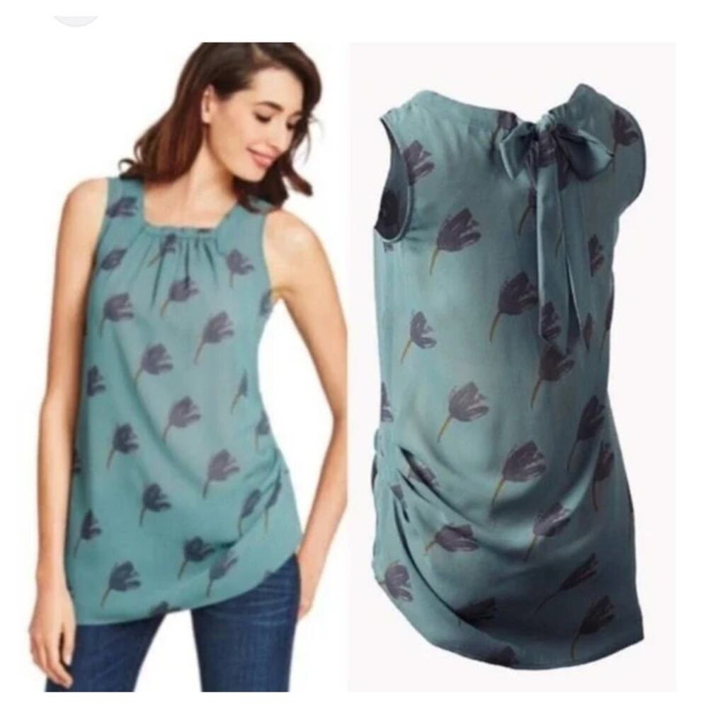 Cabi #984 Tulip Green Chiffon Blouse Sleeveless Bow back‎ sz M pretty Spring top
